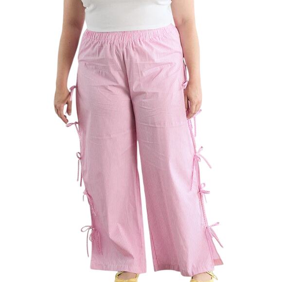 Lisa Says Gah Evelyn Tie Pant in Pink Stripe Pinstriped Bow Tie Breezy Pants 3XL - Picture 3 of 7
